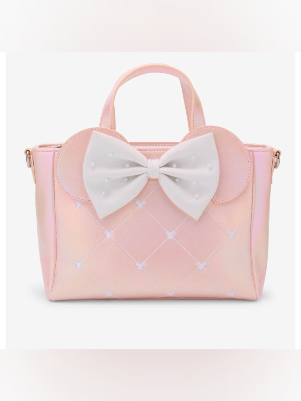 Loungefly Disney Minnie Mouse Ears And Bow Pink Pearl Mini Satchel Bag New
